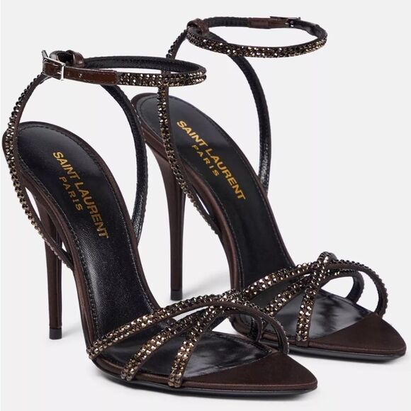 Saint Laurent Ava Sandals in Crepe Satin with Rhinestones size 38 - Picture 1 of 16
